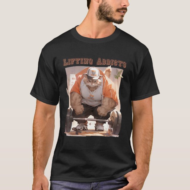 T-shirt accros du levage drôle de chat bodybuilder entraîn (Devant)