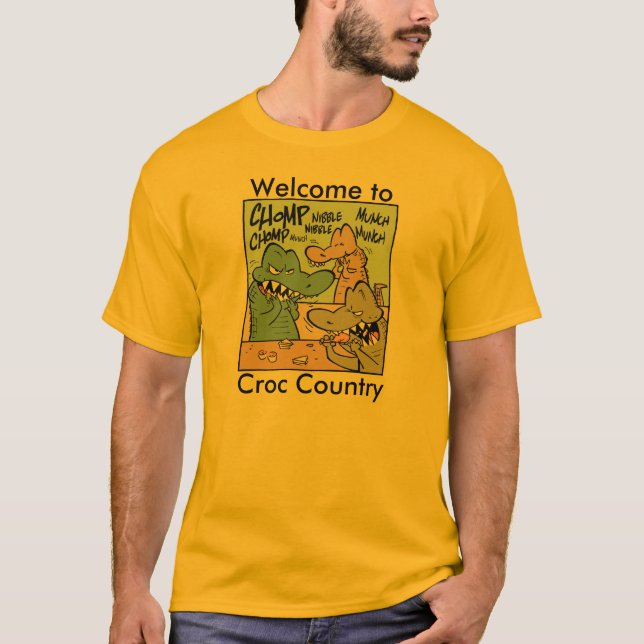T-shirt Accueil à la bande dessinée de crocodile de pays (Devant)