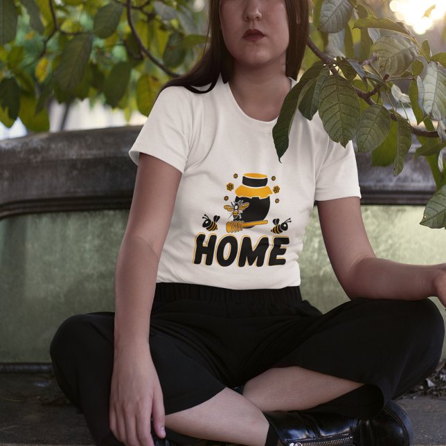 T-shirt "ACCUEIL" en pot d'abeille et de miel (Cartoon Bee and Honey Jar "HOME" )