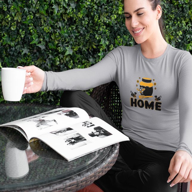 T-shirt "ACCUEIL" en pot d'abeille et de miel (Cartoon Bee and Honey Jar "HOME" T-Shirt)