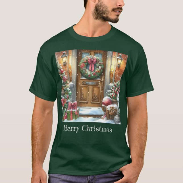 T-shirt Accueil festif Noël vert  (Devant)