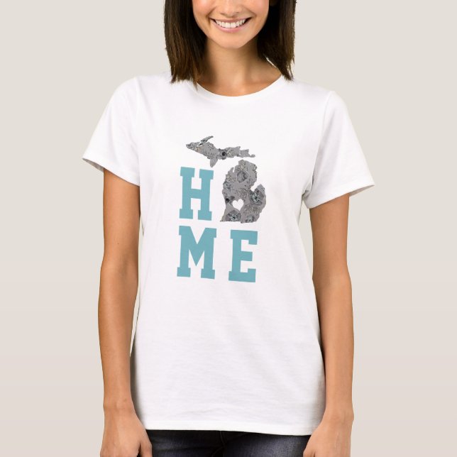 T-shirt Accueil Michigan Grey Blue Poppies (Devant)