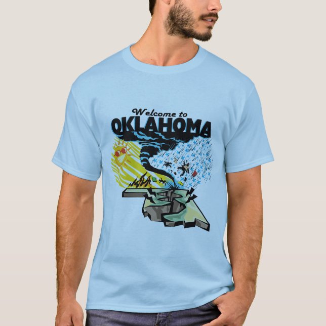 T-shirt Accueil vers l'Oklahoma. Est c'un grand état ou ce (Devant)