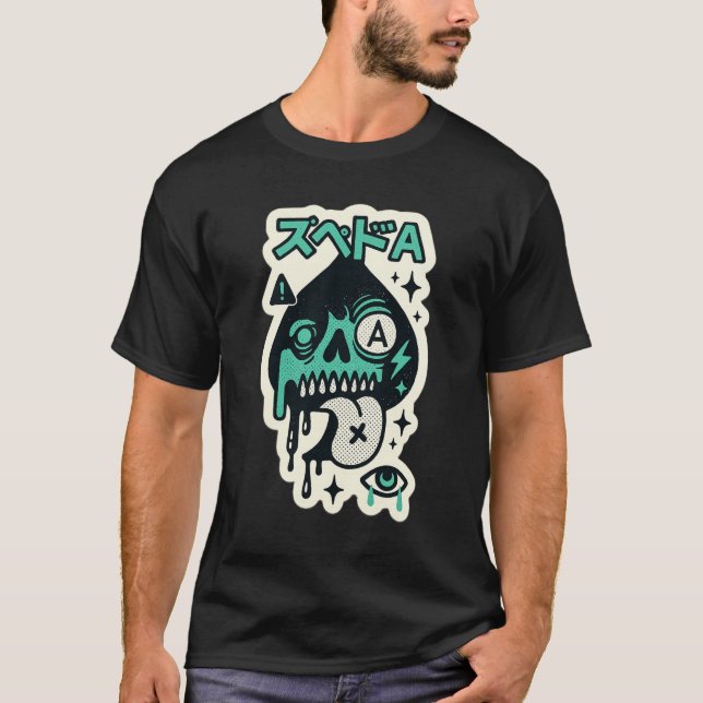 T-shirt Ace de pique — Crâne de goutte Katakana (Devant)