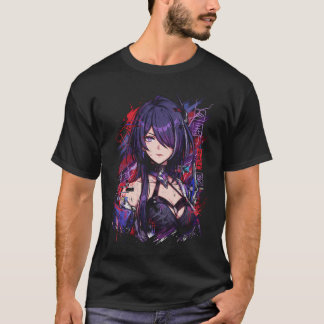 T-shirt Acheron HSR Violet Noir Cheveux Yeux Rouges Katana