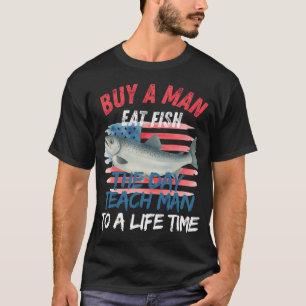 T-shirt Acheter un homme qui mange du poisson drôle de pêc
