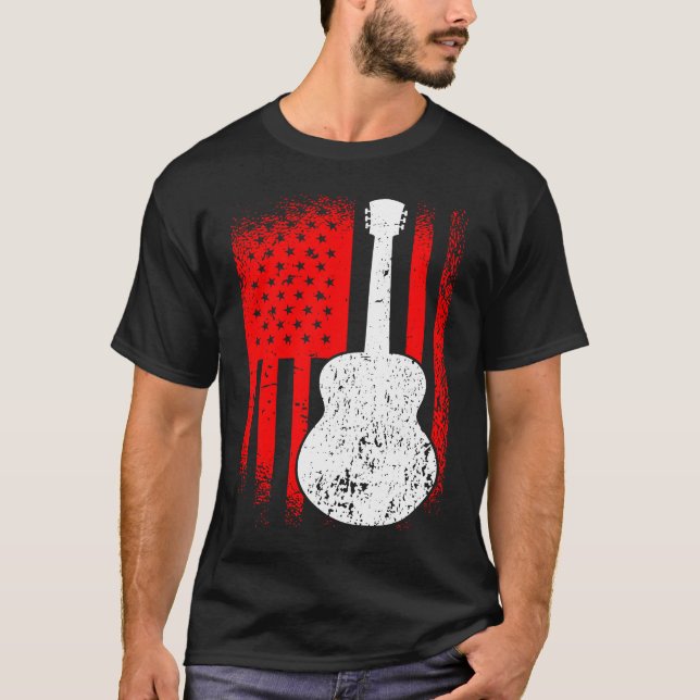 T-shirt Acoustic Guitar American Flag Guitarist (Devant)
