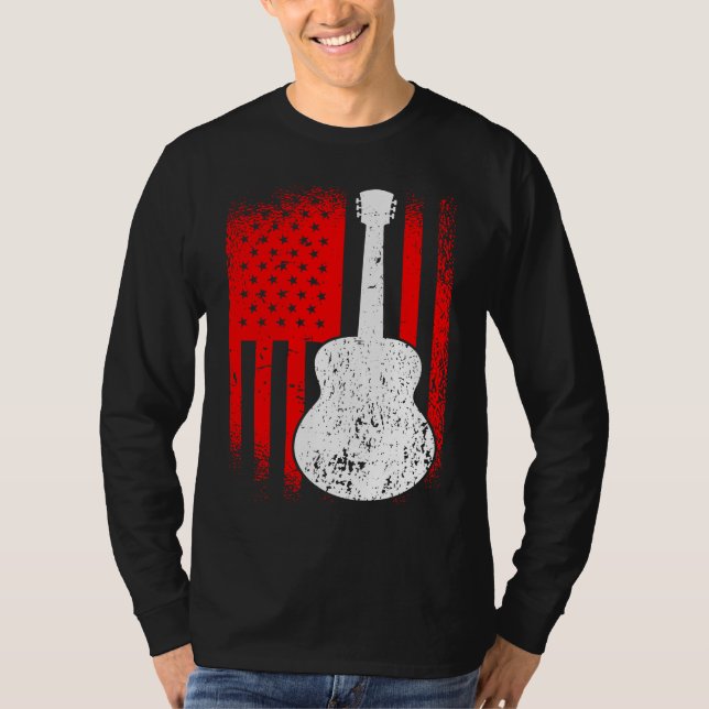 T-shirt Acoustic Guitar American Flag Guitarist (Devant)