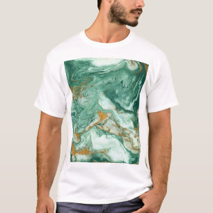 T-shirt Acrylique vert doré : art de la texture marbré.