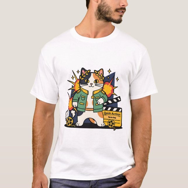 T-shirt Action Chat Héros sur le Plateau (Devant)
