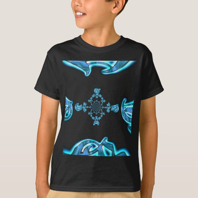T-shirt Action Cyan Turquoise Graffiti Abstrait Imprimer (Devant)
