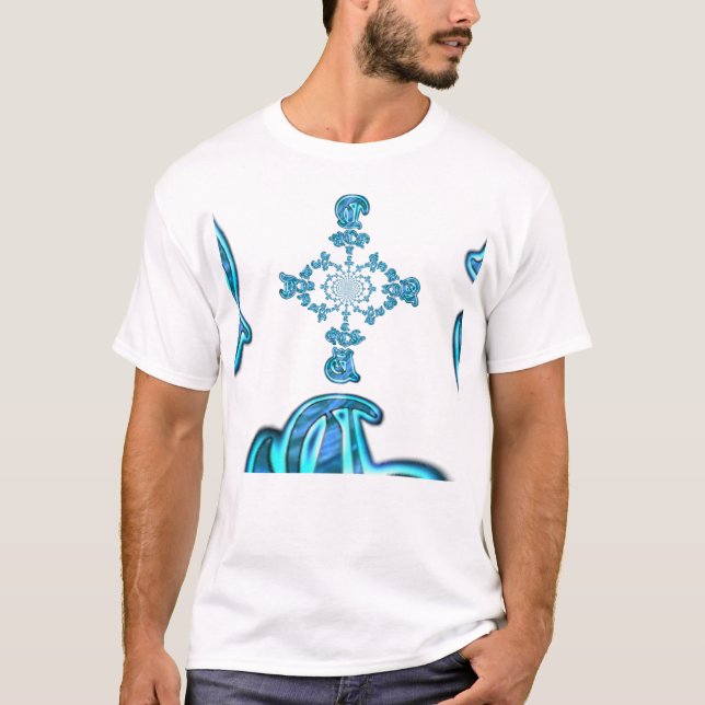 T-shirt Action Cyan Turquoise Graffiti Abstrait Imprimer (Devant)