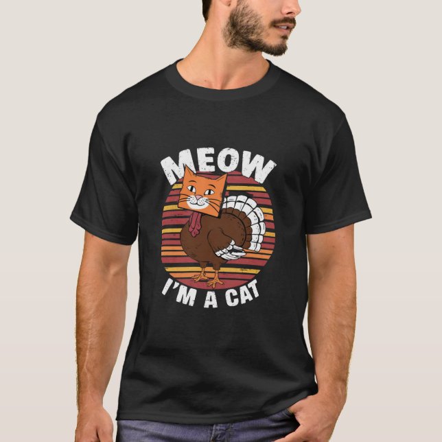 T-shirt Action de grâce drôle dinde faux chat rétro  (Devant)