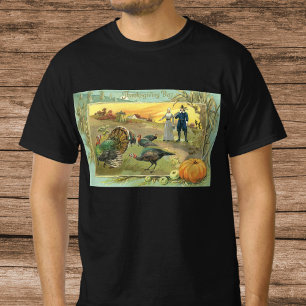 T-shirt Action de grâce vintage avec dindes et pèlerins