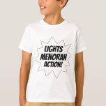 T-shirt Action de Menorah de lumières - noir<br><div class="desc">Éclatez le menorah et célébrez le festival des lumières avec cette conception exubérante !</div>