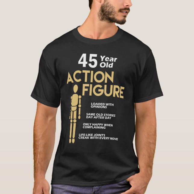 T-shirt Action vieille de 45 ans Figure 45e anniversaire A (Devant)