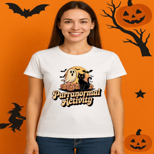 T-shirt Activité Purranormale Chat noir Fantôme rétro