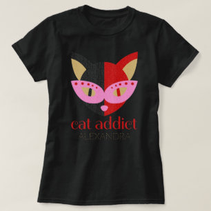 T-shirt Addict chat mignon noir rouge rose Customisé Nom
