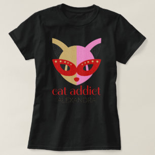 T-shirt Addict de chat mignon rouge rose or Customisé Nom