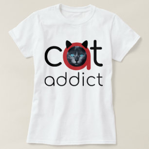 T-shirt Addictionnaire de chat noir rouge bleu yeux design