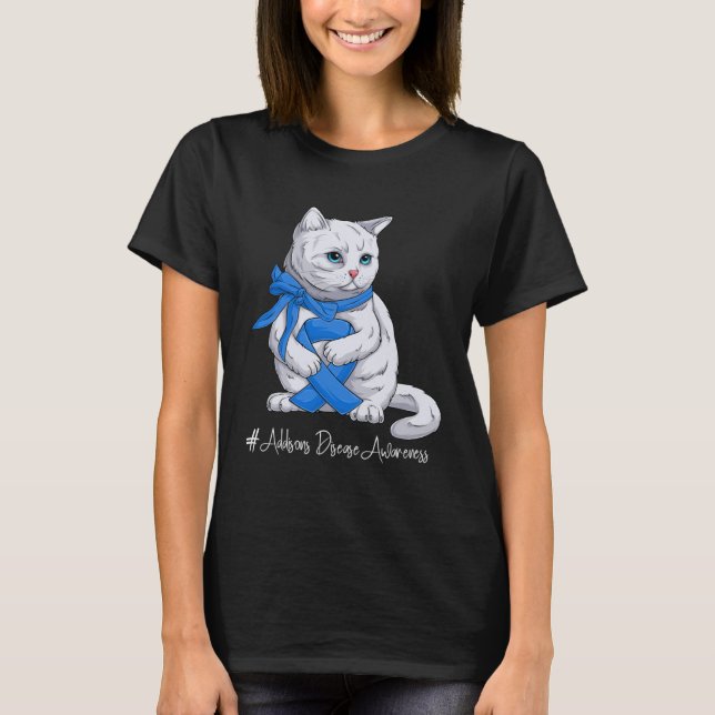 T-shirt Addisons Disease Awareness Month Blue Ribbon Cat (Devant)