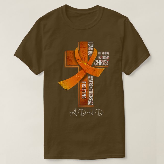 T-shirt ADHD Awareness Orange Ribbon Christian Cross147  (Design devant)