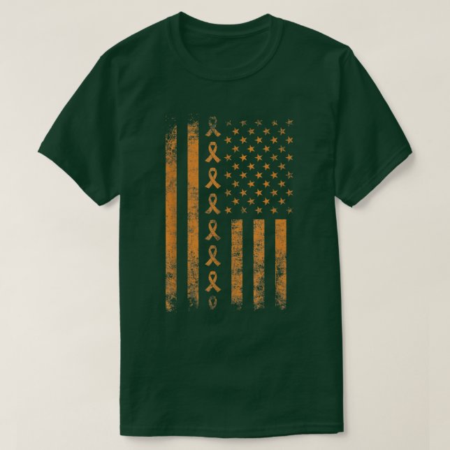 T-shirt ADHD Awareness US Flag Orange Ribbon Matching Tee  (Design devant)