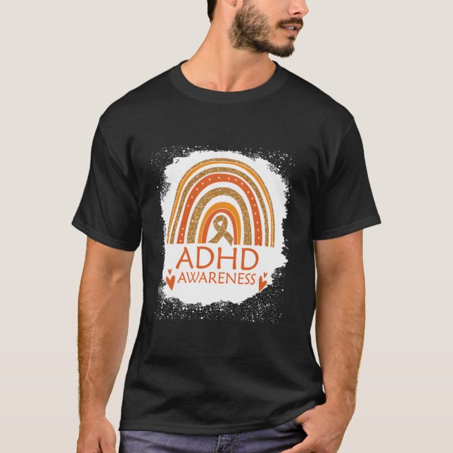 T-shirt Adhd Sensibilisation Bleached Rainbow Orange Ribbo (Devant)