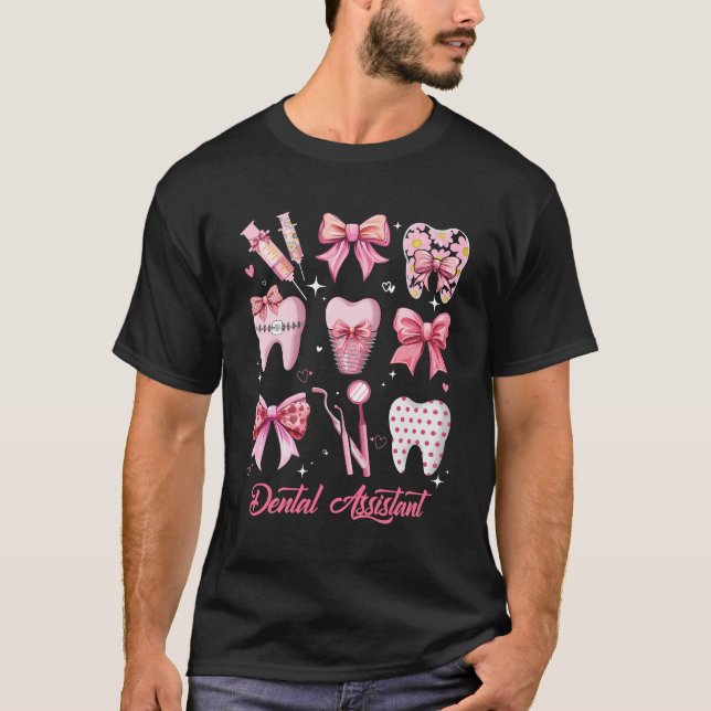 T-shirt Adjoint dentaire mignon Coquette rose Bow Dent (Devant)