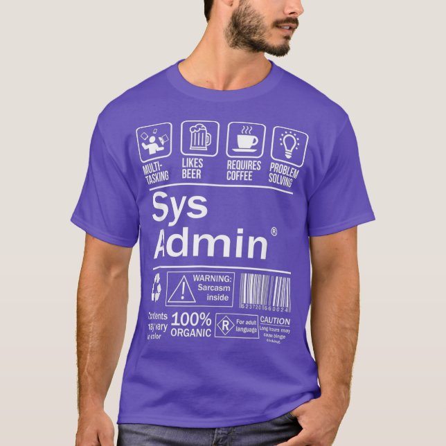 T-shirt Administrateur système Étiquette produit Uni Linu (Devant)