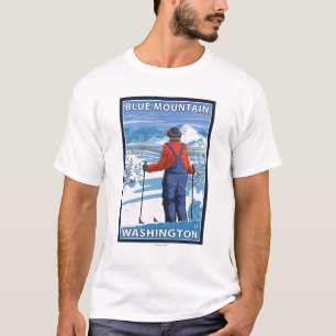T-shirt Admirer de skieur - montagne bleue, Washington