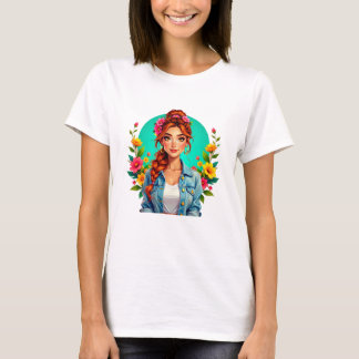 T-shirt Ado fille esthétique - Portrait de dessin floral