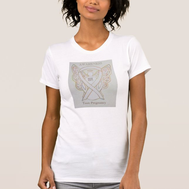 T-shirt Ado Grossesse Blanche Sensibilisation Ruban Angel  (Devant)