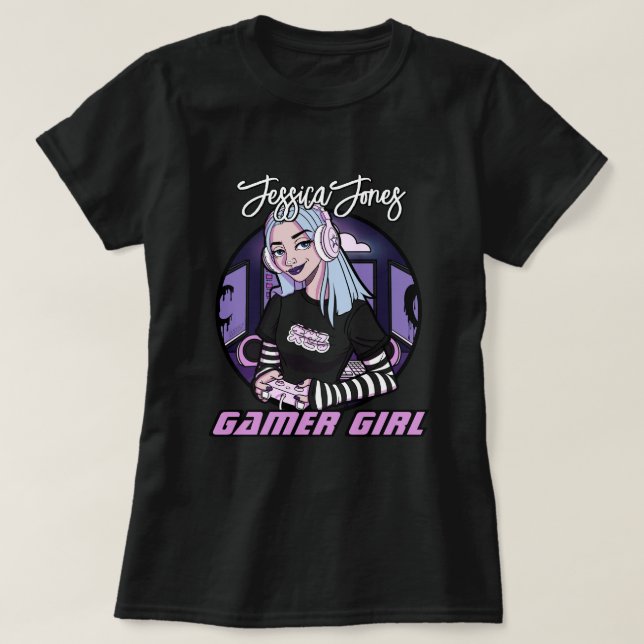 T-shirt Ado moderne Gamer Girl Dessin Nom du dessin Slogan (Design devant)