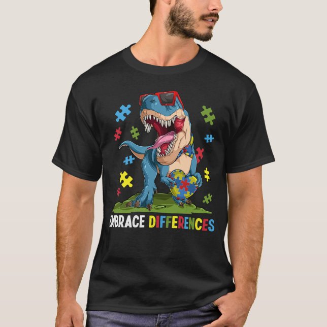 T-shirt Adopter les différences dinosaure enfants garçons  (Devant)