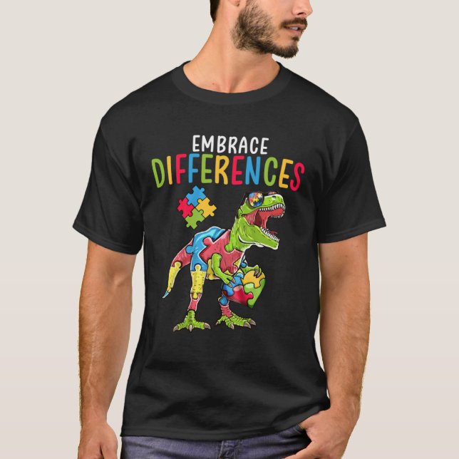 T-shirt Adopter les différences Dinosaure T Rex Puzzle Aut (Devant)