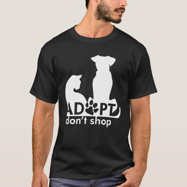 T-shirt Adoptez Ne pas Acheter Chien Chat Blanc (Devant)