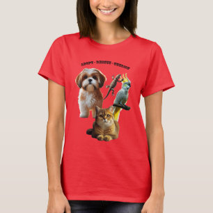 T-shirt Adoption d'animaux avec le chien, le chat, l'oisea