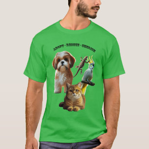 T-shirt Adoption d'animaux avec le chien, le chat, l'oisea