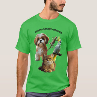 T-shirt Adoption d'animaux avec le chien, le chat, l'oisea