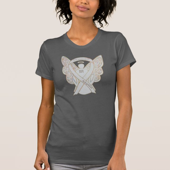 T-shirt Adoption White Awareness Ribbon Angel Custom Shirt (Devant)