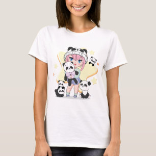 T-shirt Adorable Anime Girl entourée de jouets Panda