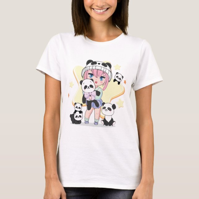 T-shirt Adorable Anime Girl entourée de jouets Panda (Devant)
