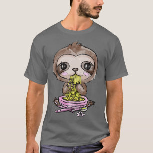 T-shirt Adorable Anime Kawaii Sloth Tee Manger Ramen Noodl