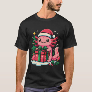 T-shirt Adorable Axolotl Wearing a Santa Hat Holding a Chr