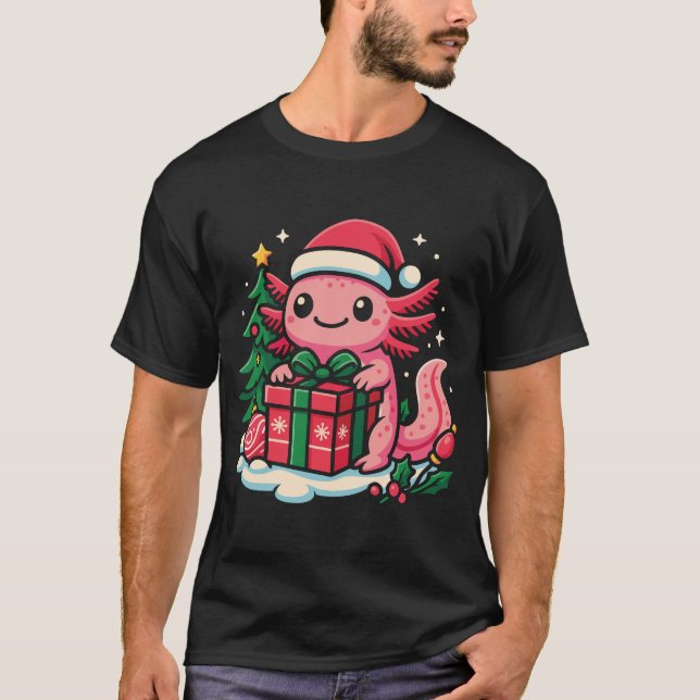 T-shirt Adorable Axolotl Wearing a Santa Hat Holding a Chr (Devant)