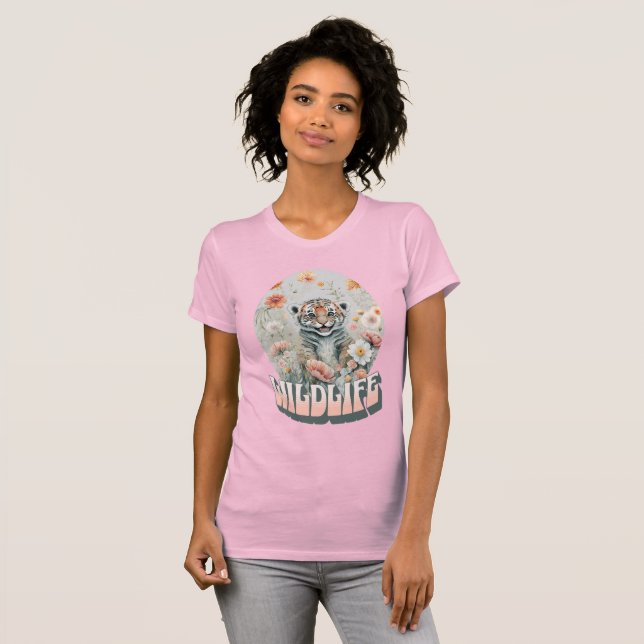 T-shirt Adorable Baby Grey Tiger Wildflower Watercolor  (Devant entier)