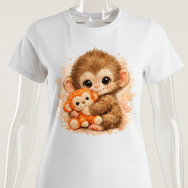 T-shirt Adorable Baby Monkey Hugging Plush Toy  (Créateur téléchargé)