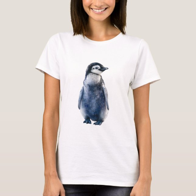 T-shirt Adorable Blue Galaxy Watercolor Penguin Women (Devant)