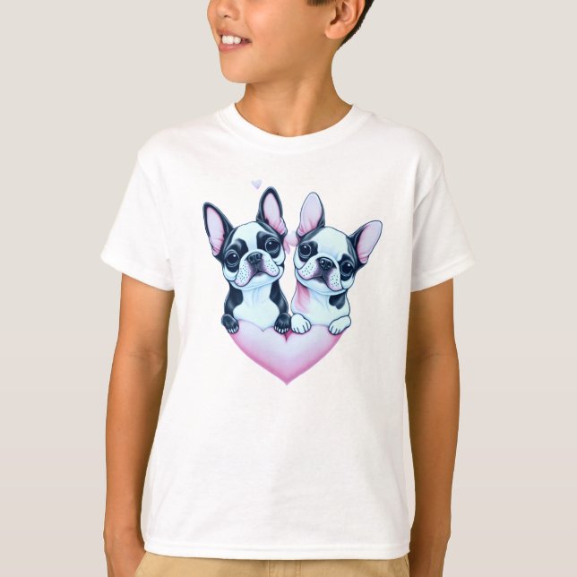 T-shirt Adorable Boston Terrier chiens amoureux sur un coe (Devant)